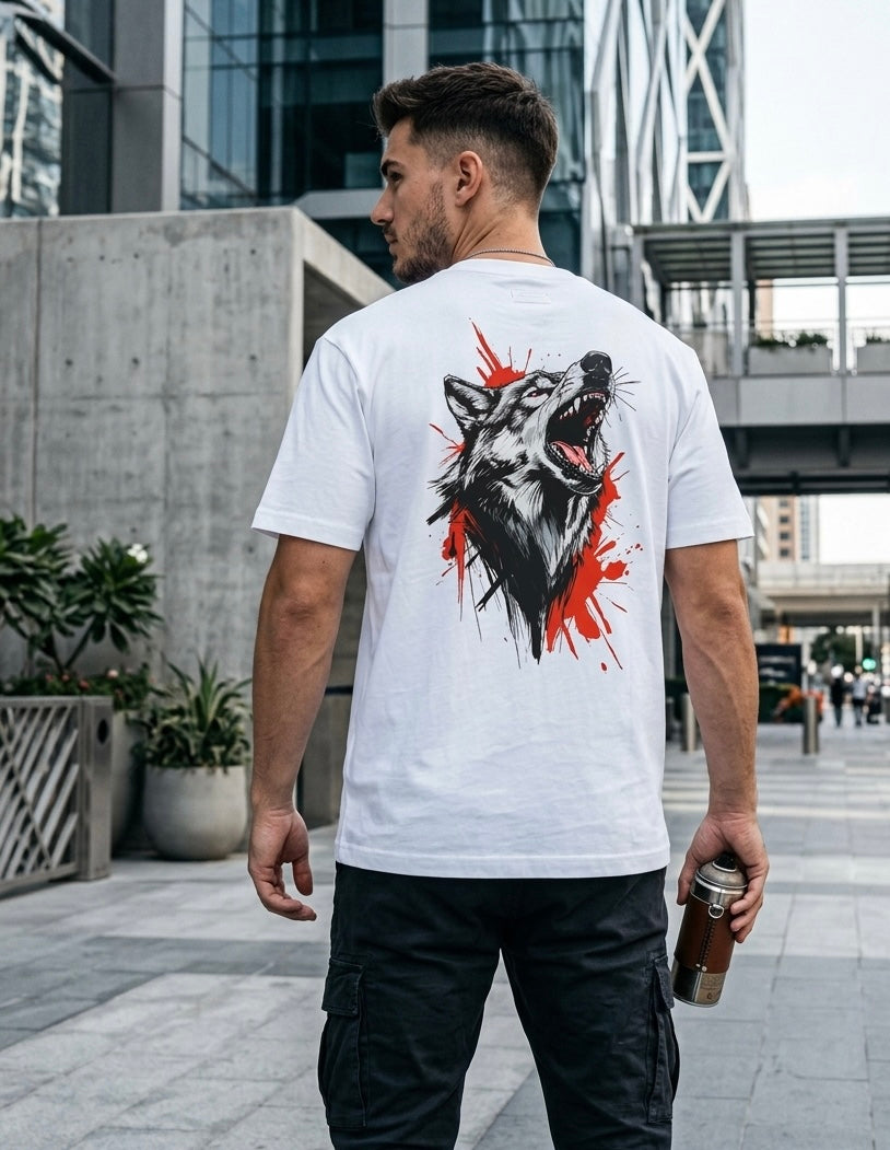 Mannado Wolfmind Graphic Printed Regular Fit Cotton T-Shirt for Men & Women | Nevermind Front Print | Wolf Back Artwork | White Streetwear Tee