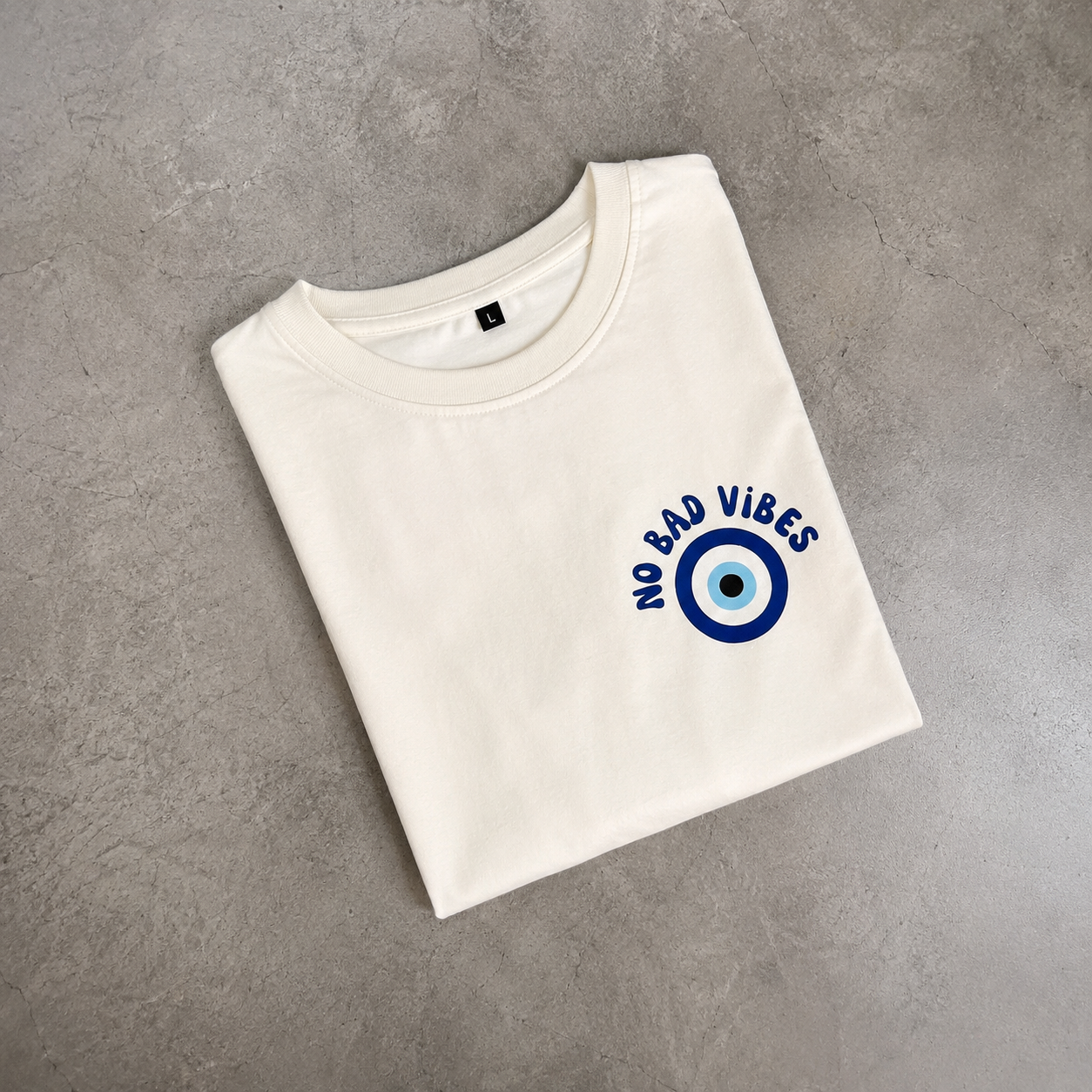Mannado Nazar Evil Eye Printed Unisex Oversized T-Shirt | Off White | French Terry | 3/4 Sleeve