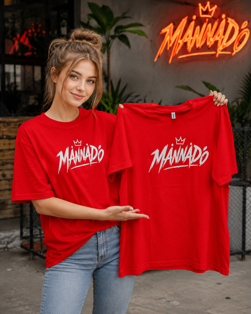 Mannado Typography Printed Unisex Oversized T-Shirt | Red | French Terry | 3/4 Sleeve