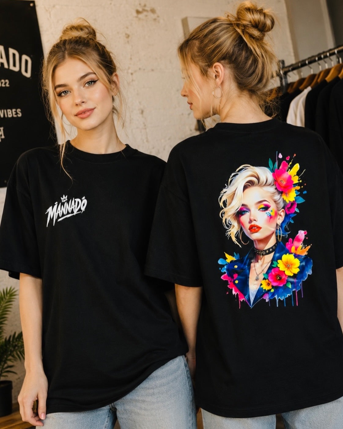 Mannado Cartoon Girl Printed Oversized T-Shirt for Girls | Black | French Terry | 3/4 Sleeve